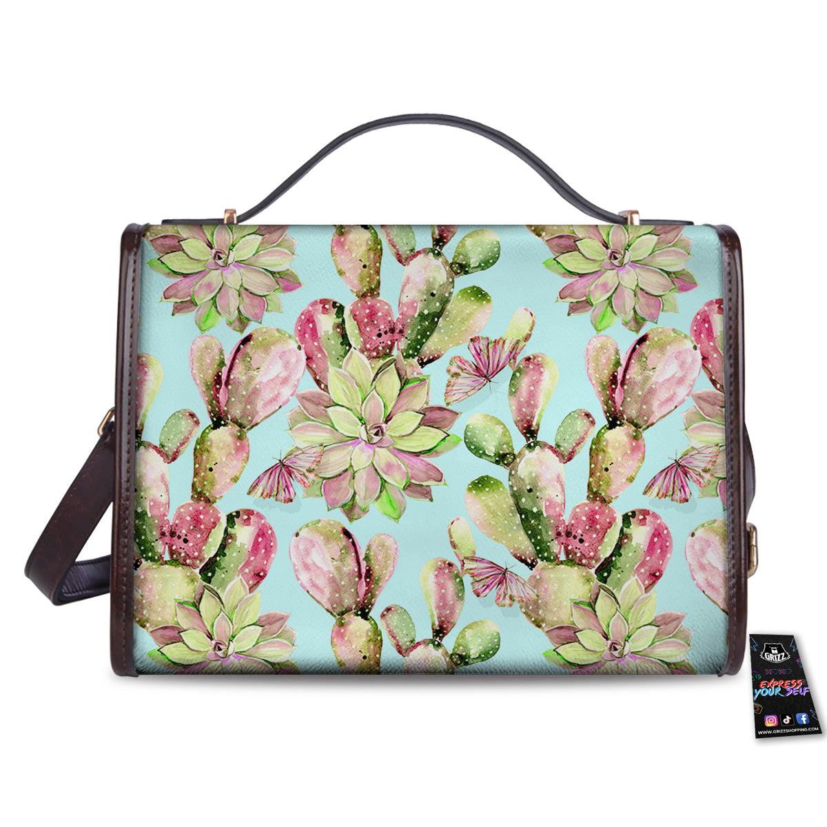 Plant Cactus Watercolor Print Pattern Women's Satchel Bag - Image 2