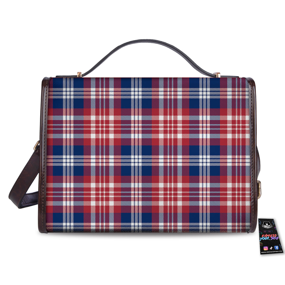 Plaid USA Print Pattern Women's Satchel Bag - Image 2