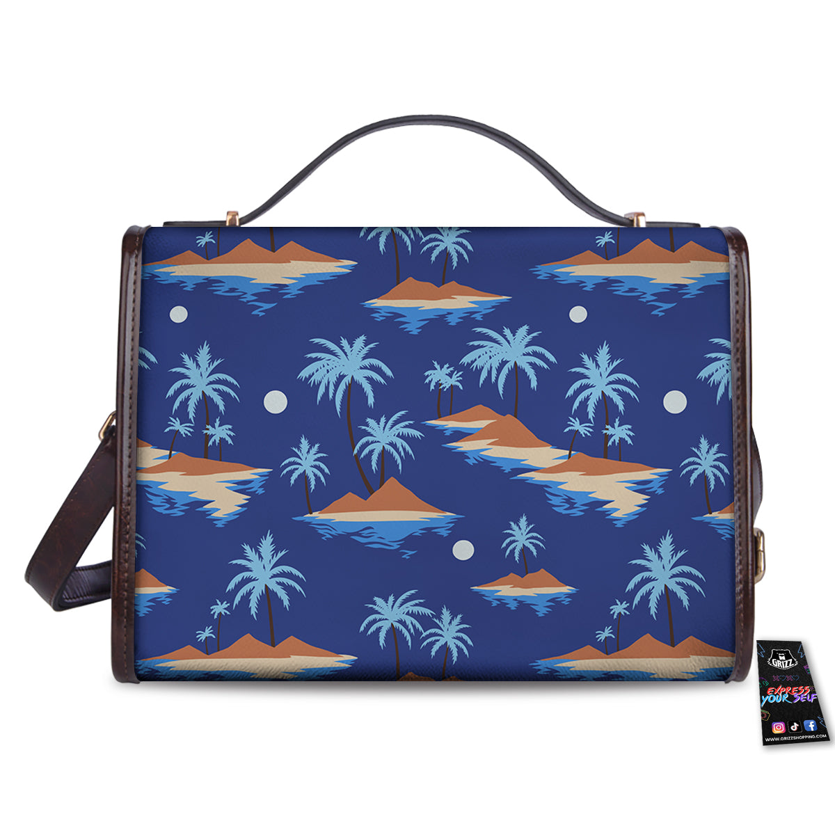 Plam Tree Beach Vintage Print Pattern Women's Satchel Bag - Image 2