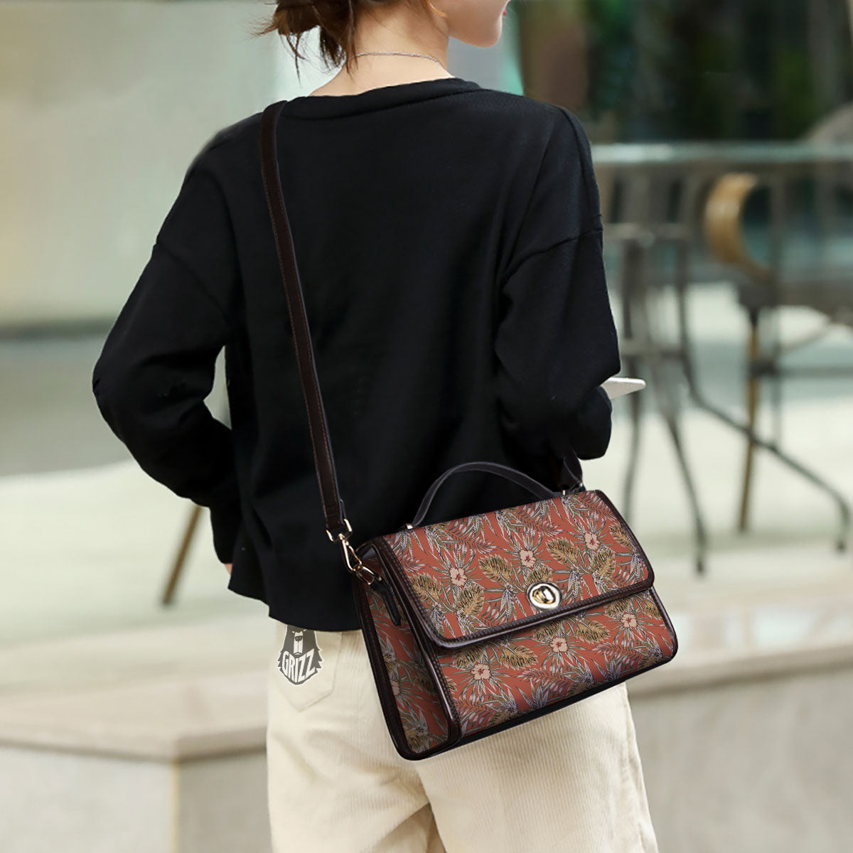 Plumeria Hibiscus Vintage Print Pattern Women's Satchel Bag - Image 3