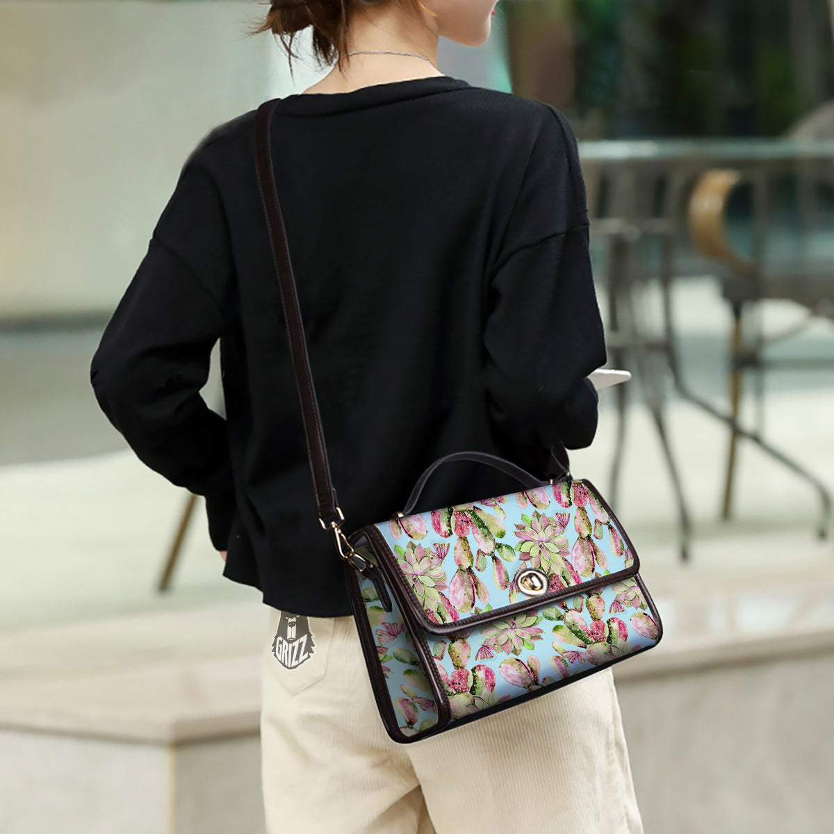 Plant Cactus Watercolor Print Pattern Women's Satchel Bag - Image 3