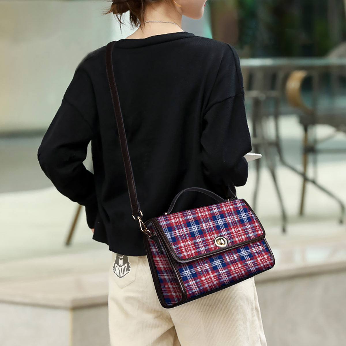 Plaid USA Print Pattern Women's Satchel Bag - Image 3