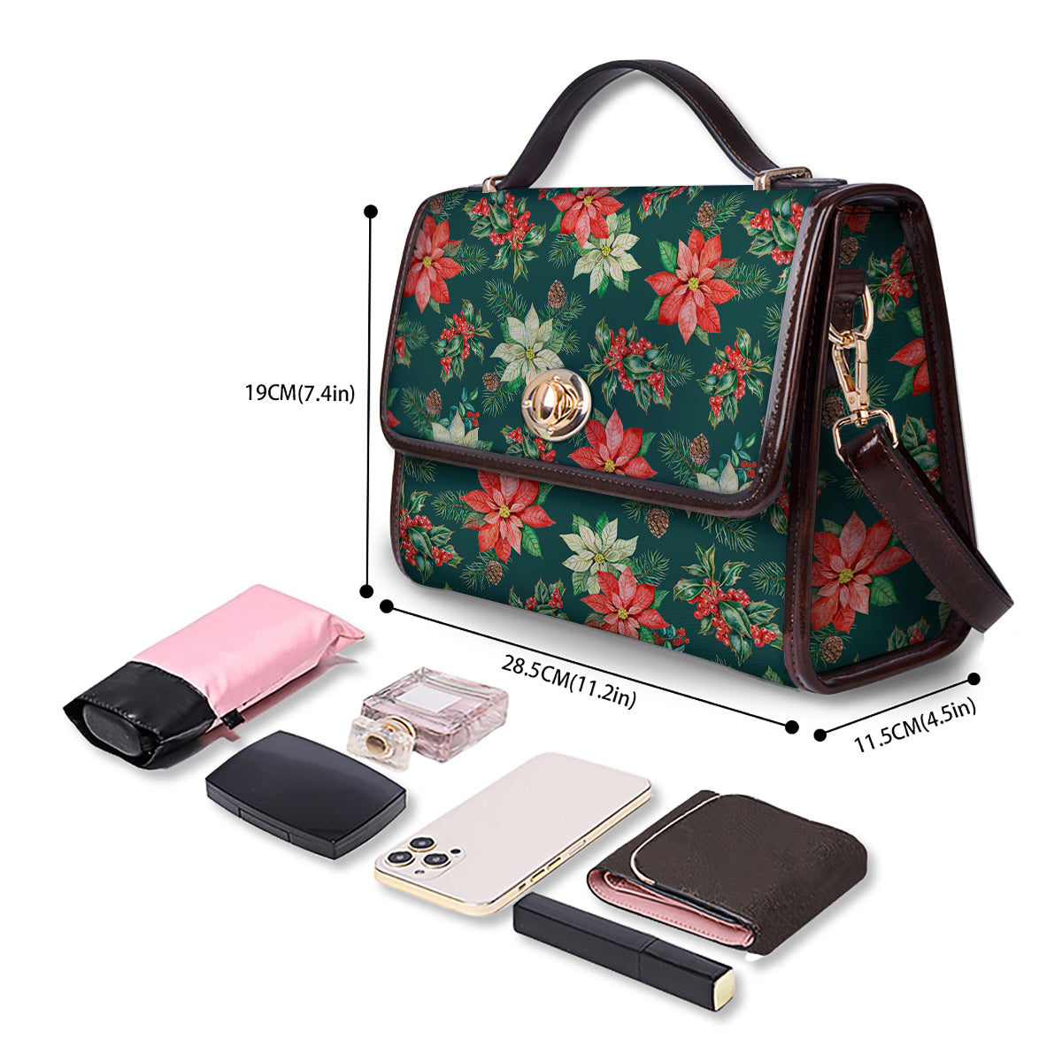 Poinsettia Watercolor Print Pattern Women's Satchel Bag - Image 4