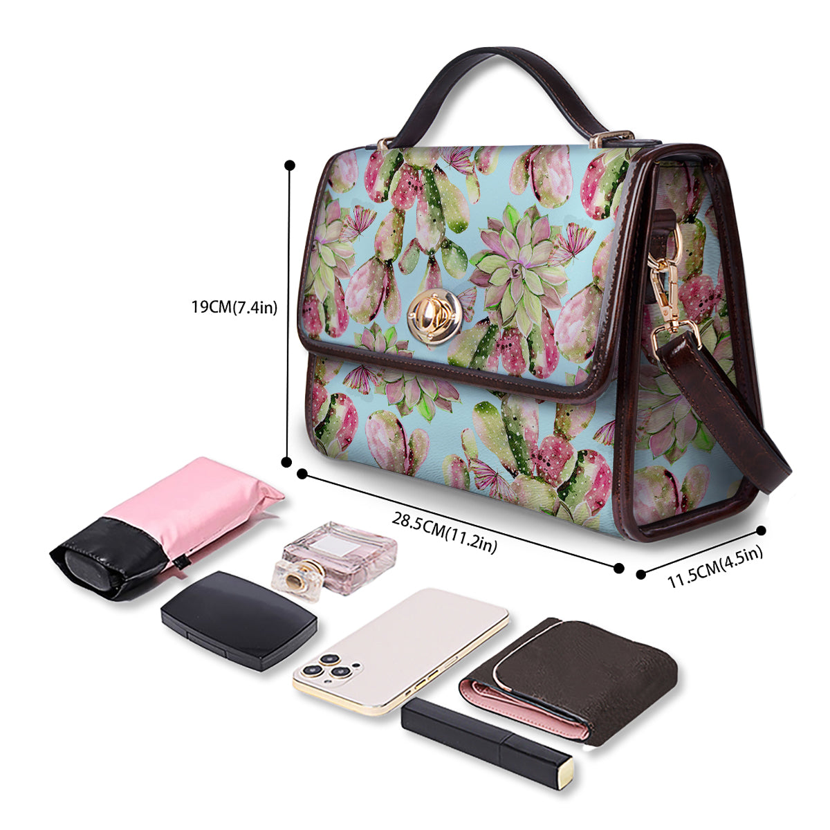 Plant Cactus Watercolor Print Pattern Women's Satchel Bag - Image 4