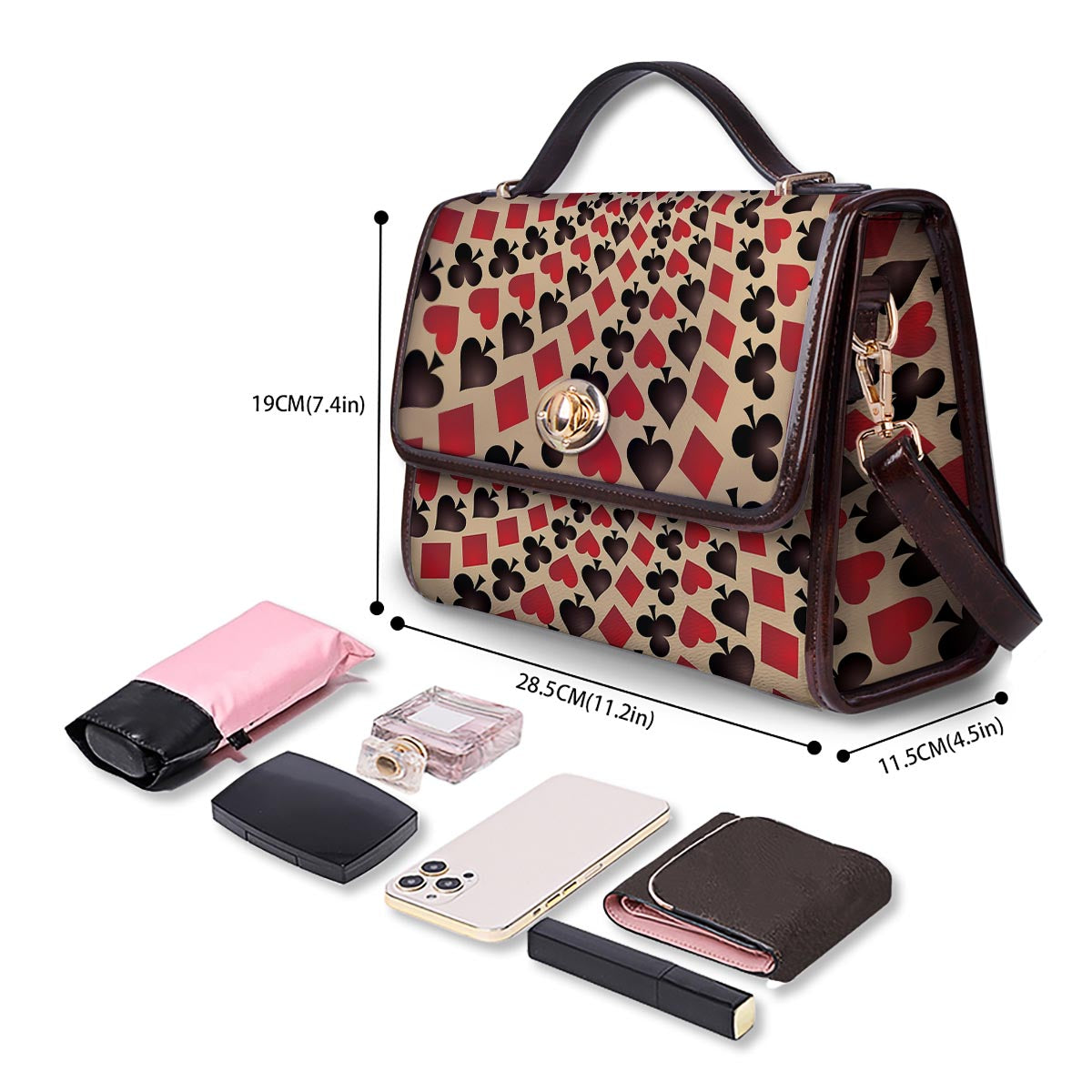 Playing Card Suits Swirl Print Women's Satchel Bag - Image 4