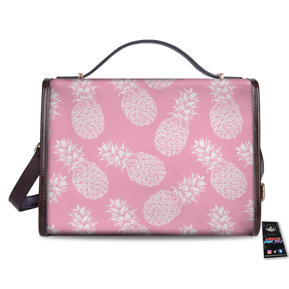 Pineapple White Summer Pink Print Pattern Women's Satchel Bag - Image 2