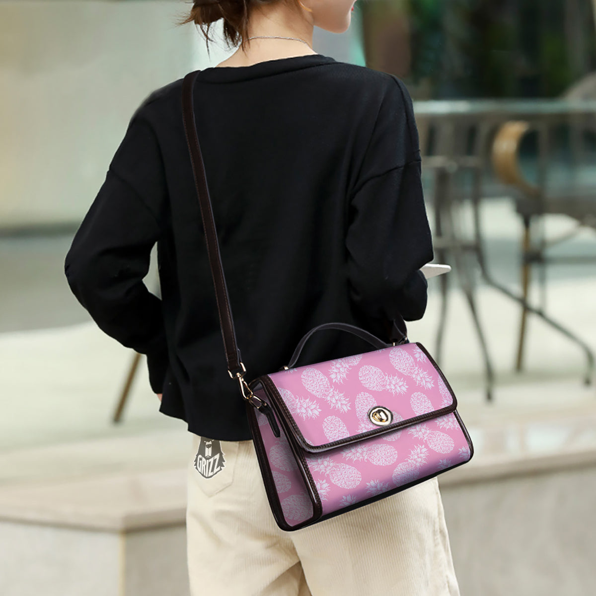 Pineapple White Summer Pink Print Pattern Women's Satchel Bag - Image 3