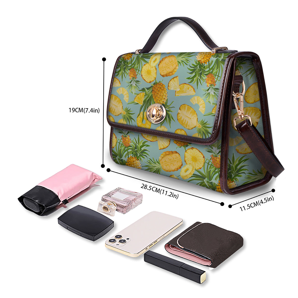 Pineapple Watercolor Print Pattern Women's Satchel Bag - Image 4