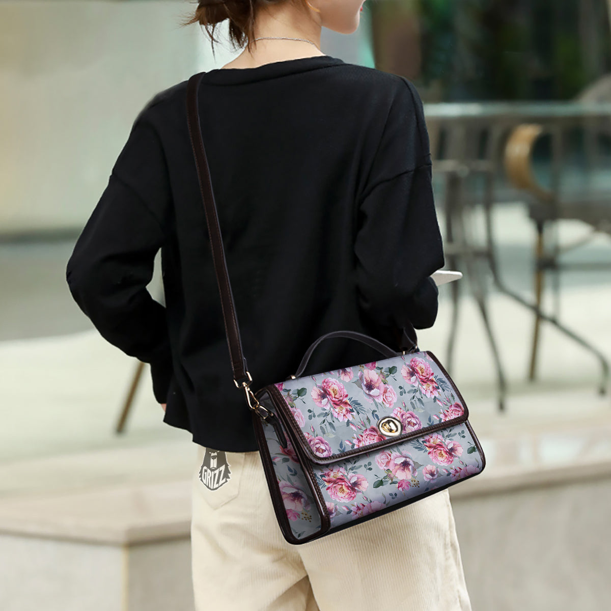 Peony Floral Pink Vintage Print Pattern Women's Satchel Bag - Image 3
