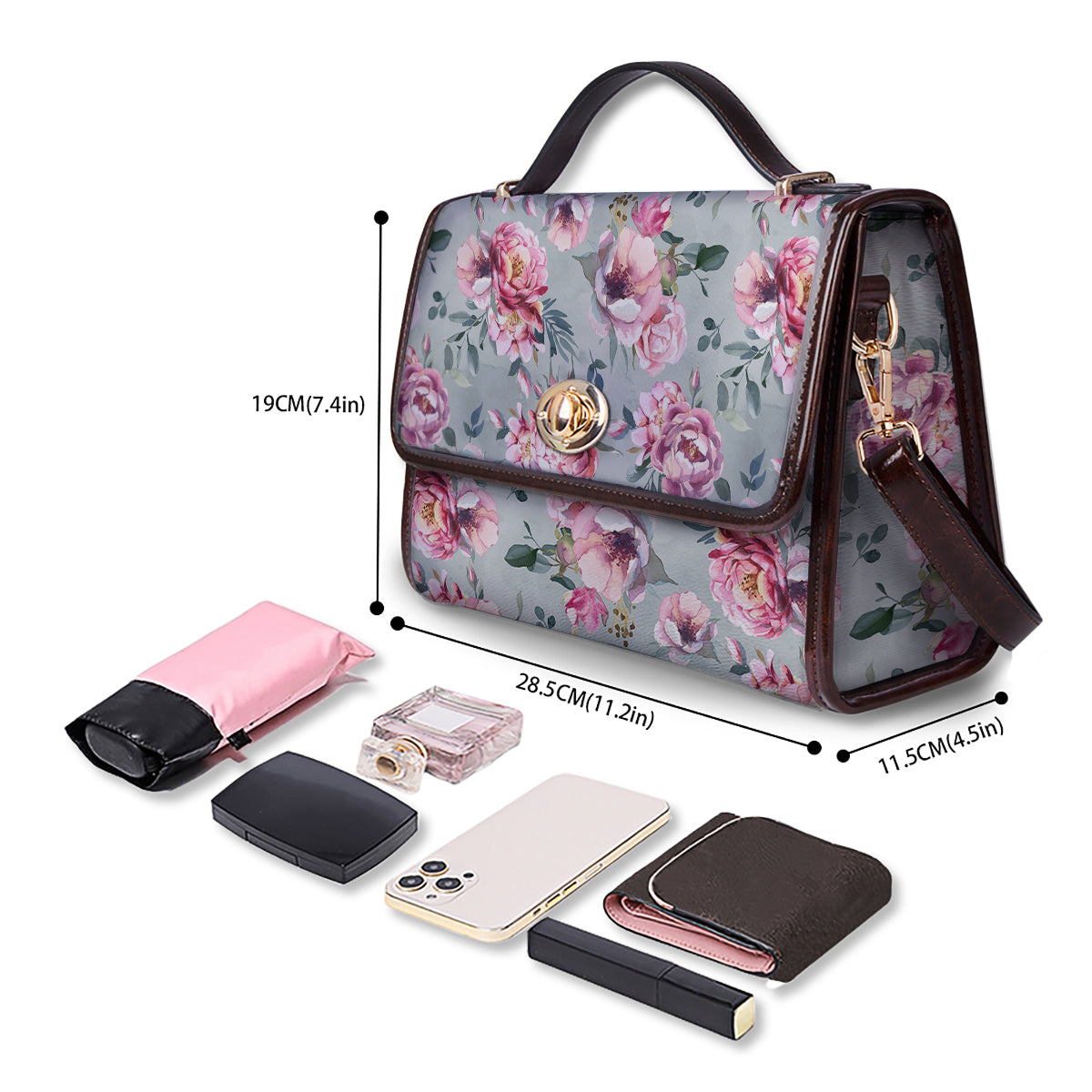 Peony Floral Pink Vintage Print Pattern Women's Satchel Bag - Image 4