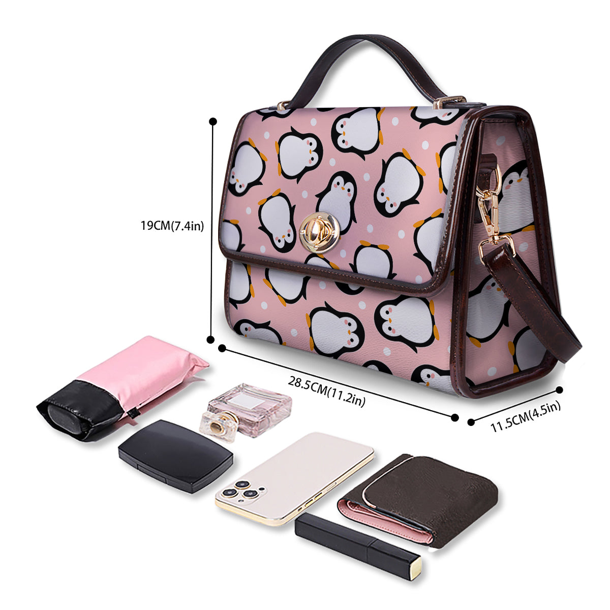 Penguin Xmas Print Pattern Women's Satchel Bag - Image 4