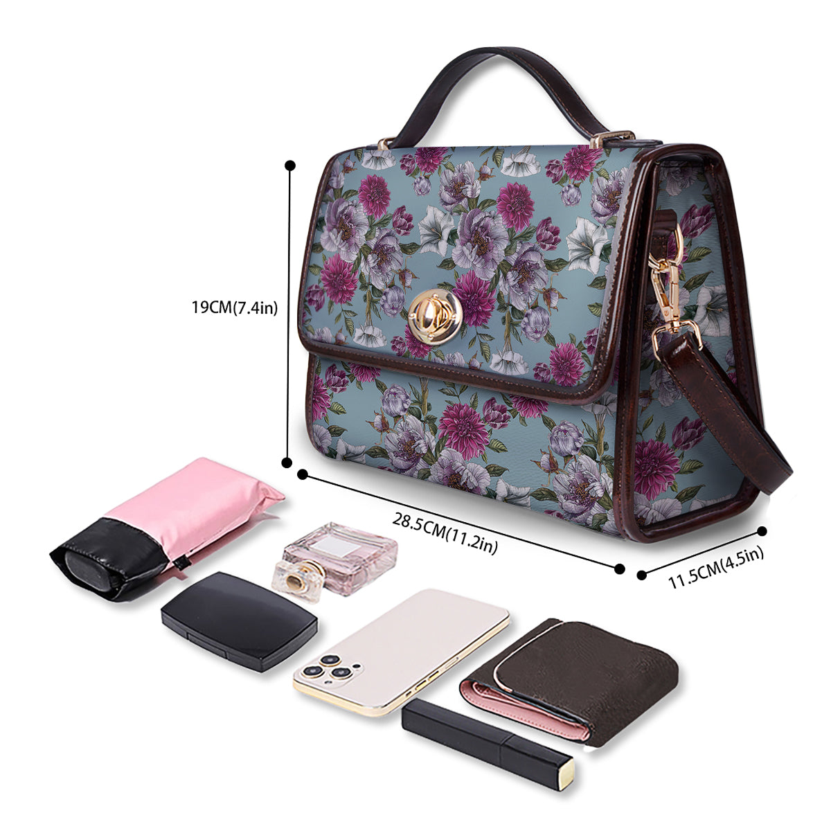 Peony Watercolor Print Pattern Women's Satchel Bag - Image 4