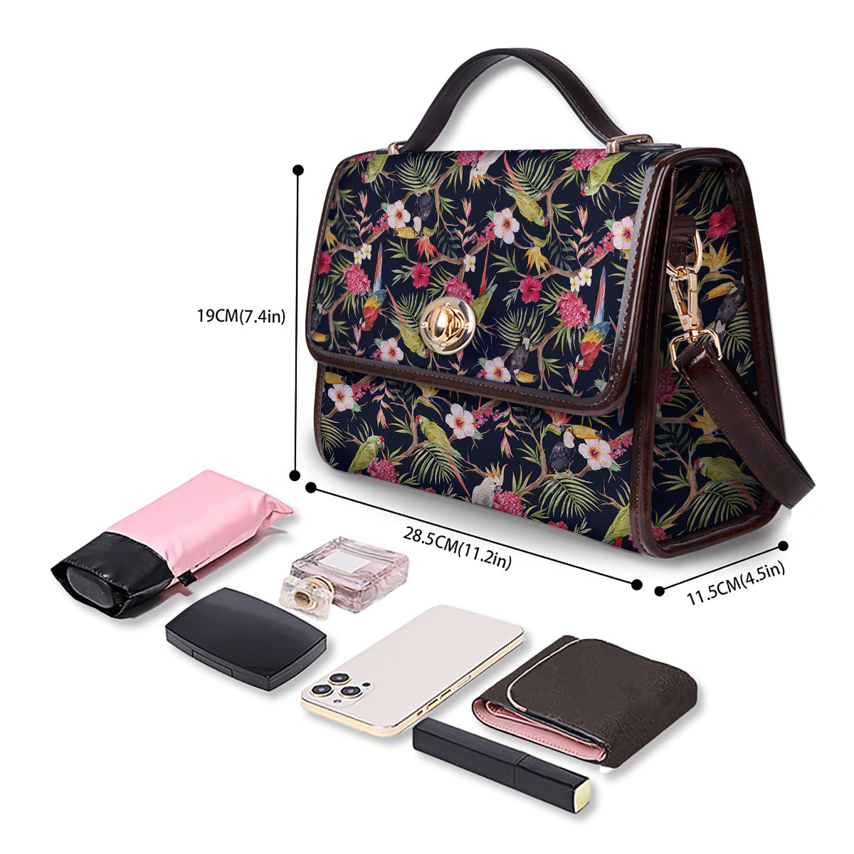 Parrot Watercolor Print Pattern Women's Satchel Bag - Image 4