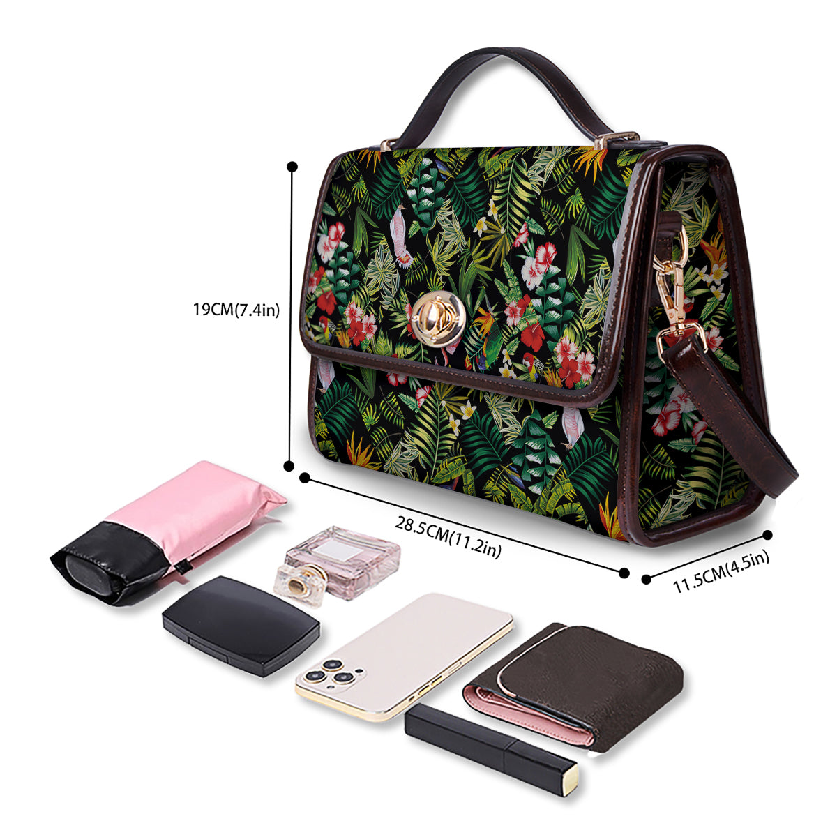 Patchwork Tropical Print Pattern Women's Satchel Bag - Image 4