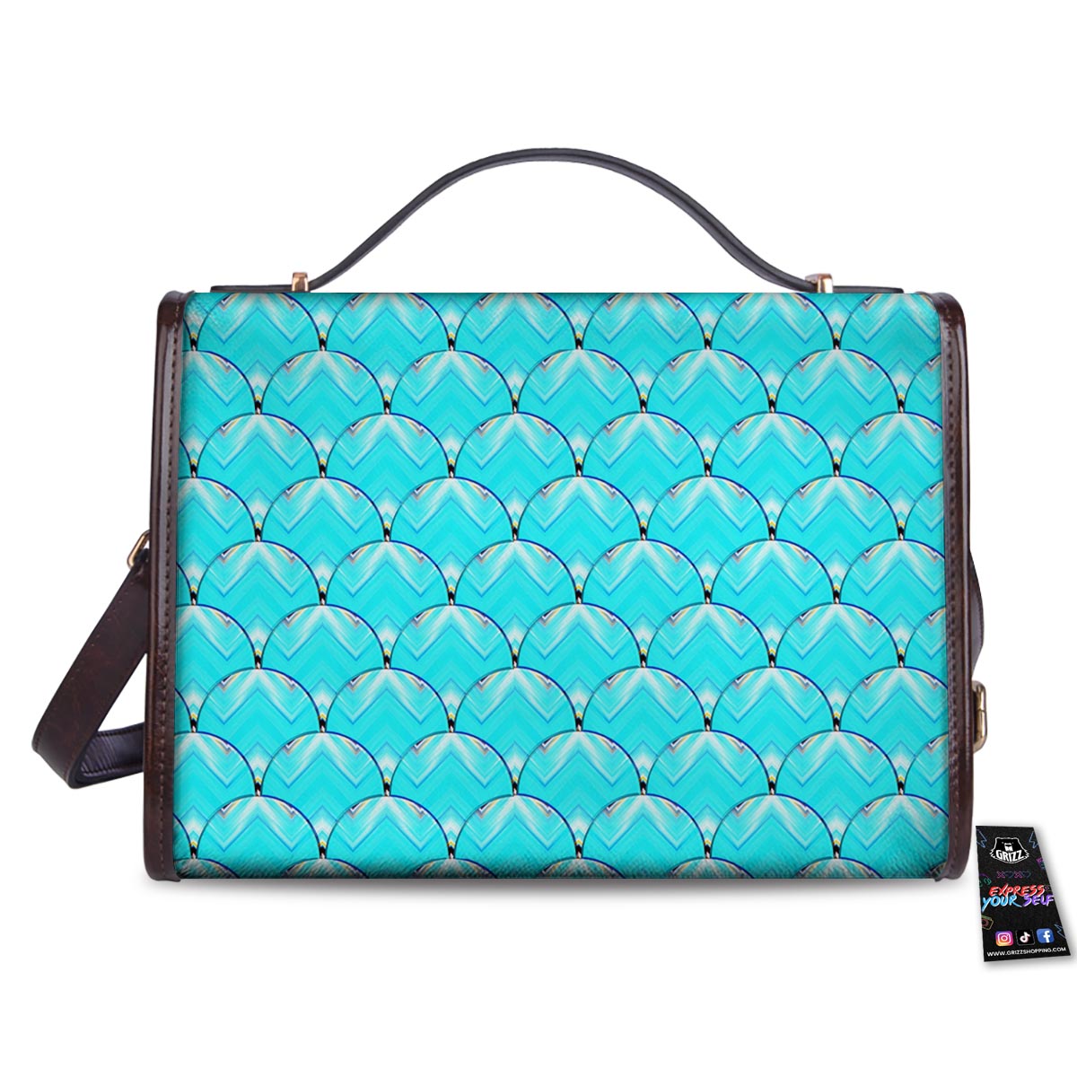 Teal Marble Print Pattern Women's Satchel Bag - Image 2