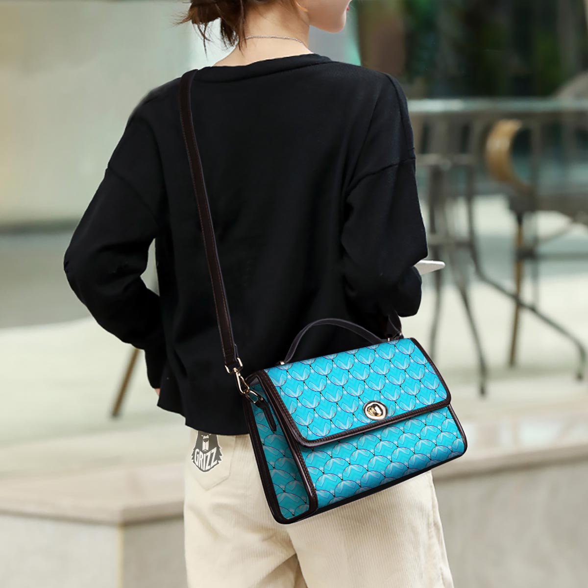 Teal Marble Print Pattern Women's Satchel Bag - Image 3