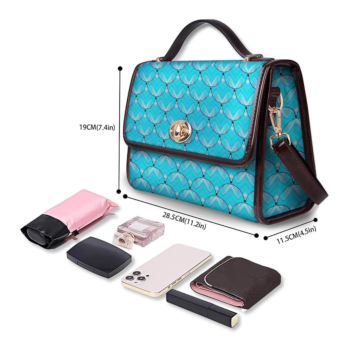 Teal Marble Print Pattern Women's Satchel Bag - Image 4