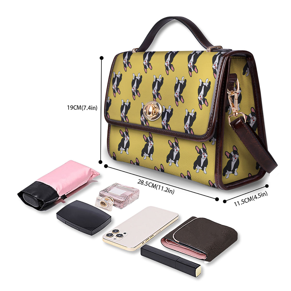 Terrier Boston Yellow Print Pattern Women's Satchel Bag - Image 4