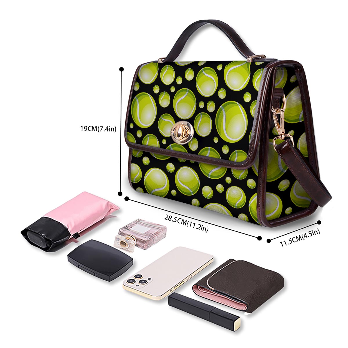 Tennis Balls Print Pattern Women's Satchel Bag - Image 4