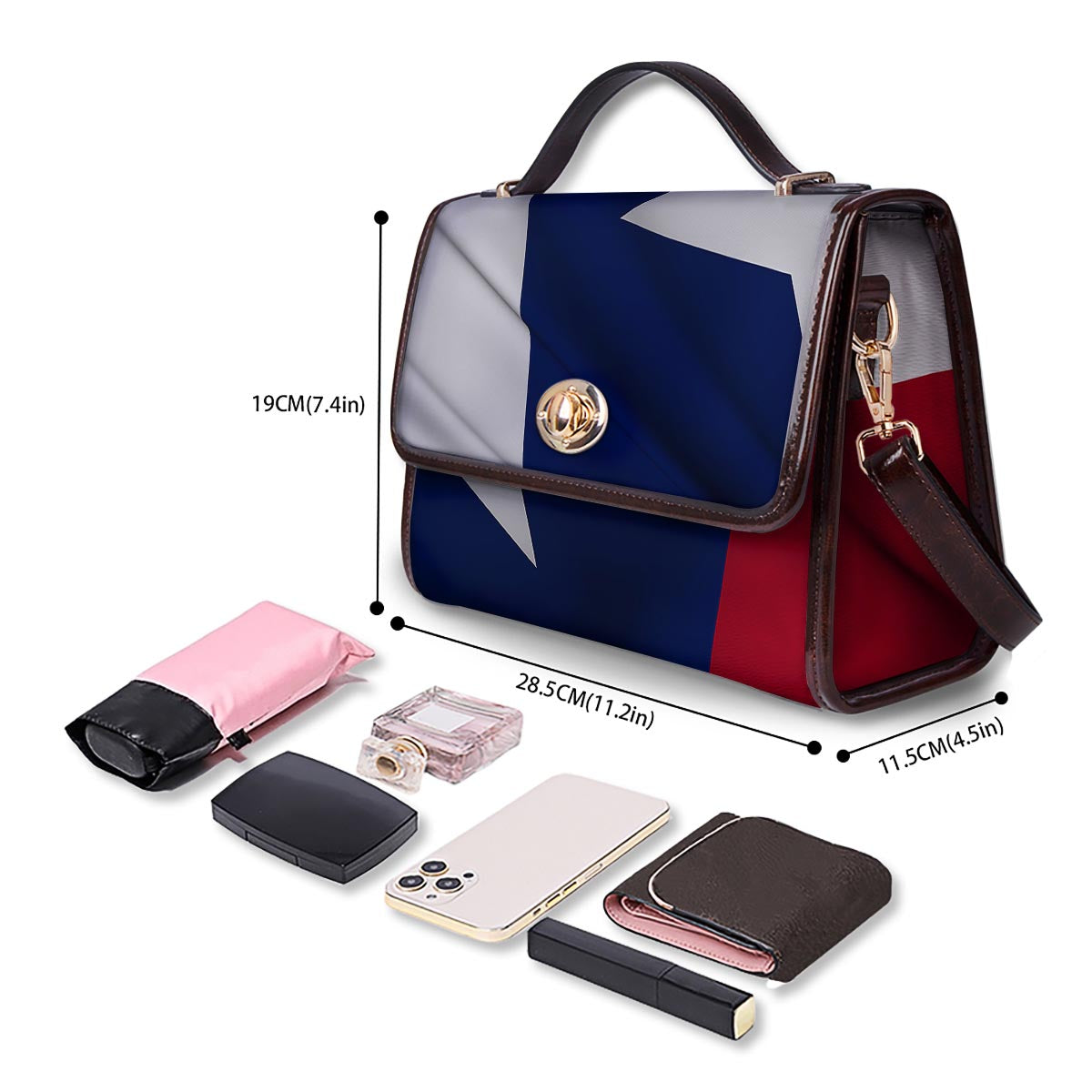 Texas Flag Print Women's Satchel Bag - Image 4