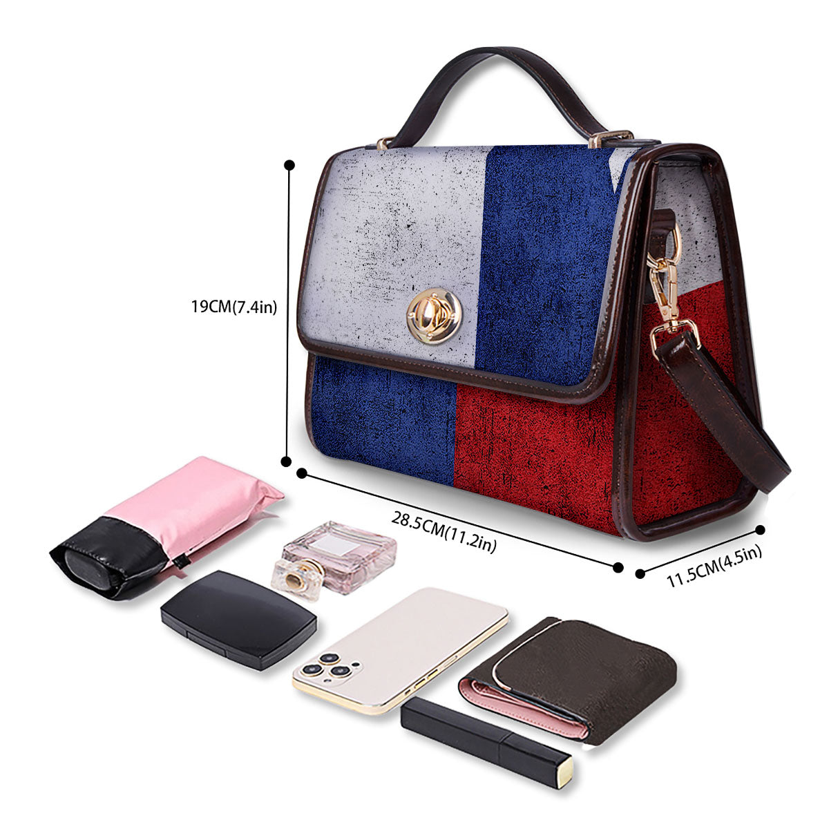 Texas Flag Vintage Print Women's Satchel Bag - Image 4