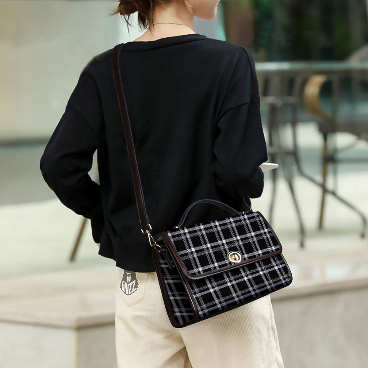 Tartan White And Black Print Pattern Women's Satchel Bag - Image 3