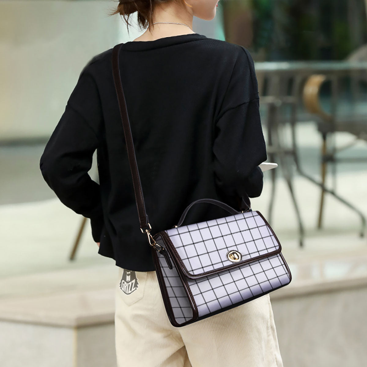 Tattersall White Print Pattern Women's Satchel Bag - Image 3