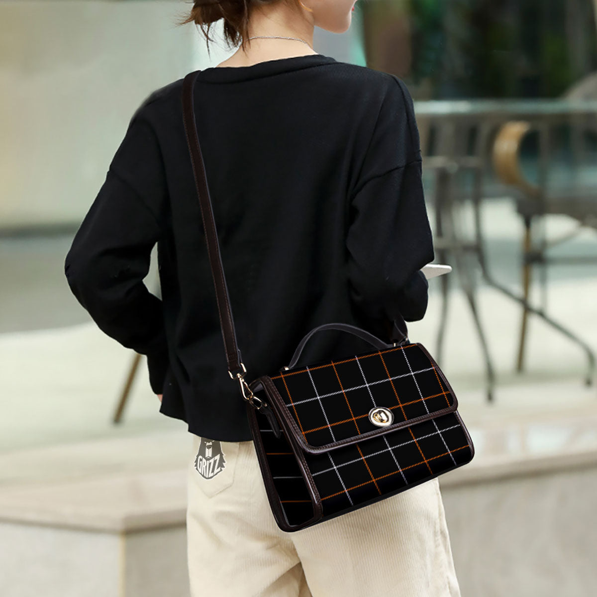 Tattersall Black Halloween Print Pattern Women's Satchel Bag - Image 3