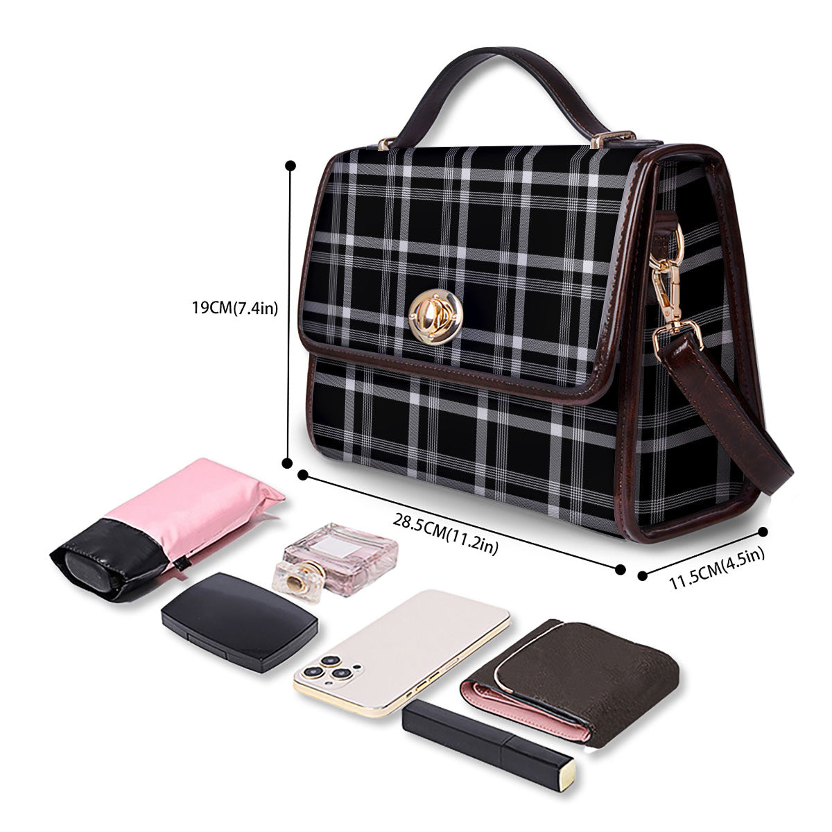 Tartan White And Black Print Pattern Women's Satchel Bag - Image 4