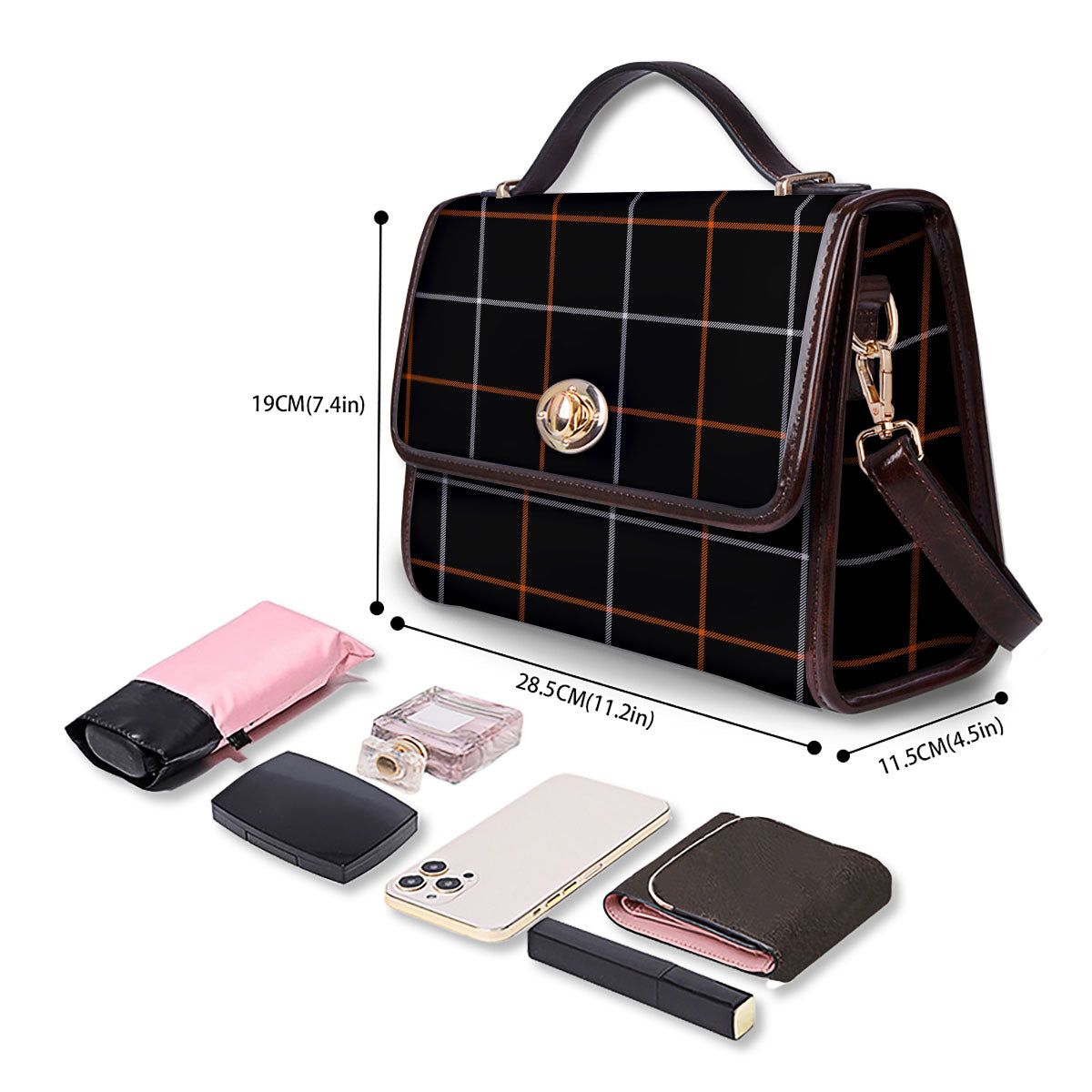 Tattersall Black Halloween Print Pattern Women's Satchel Bag - Image 4