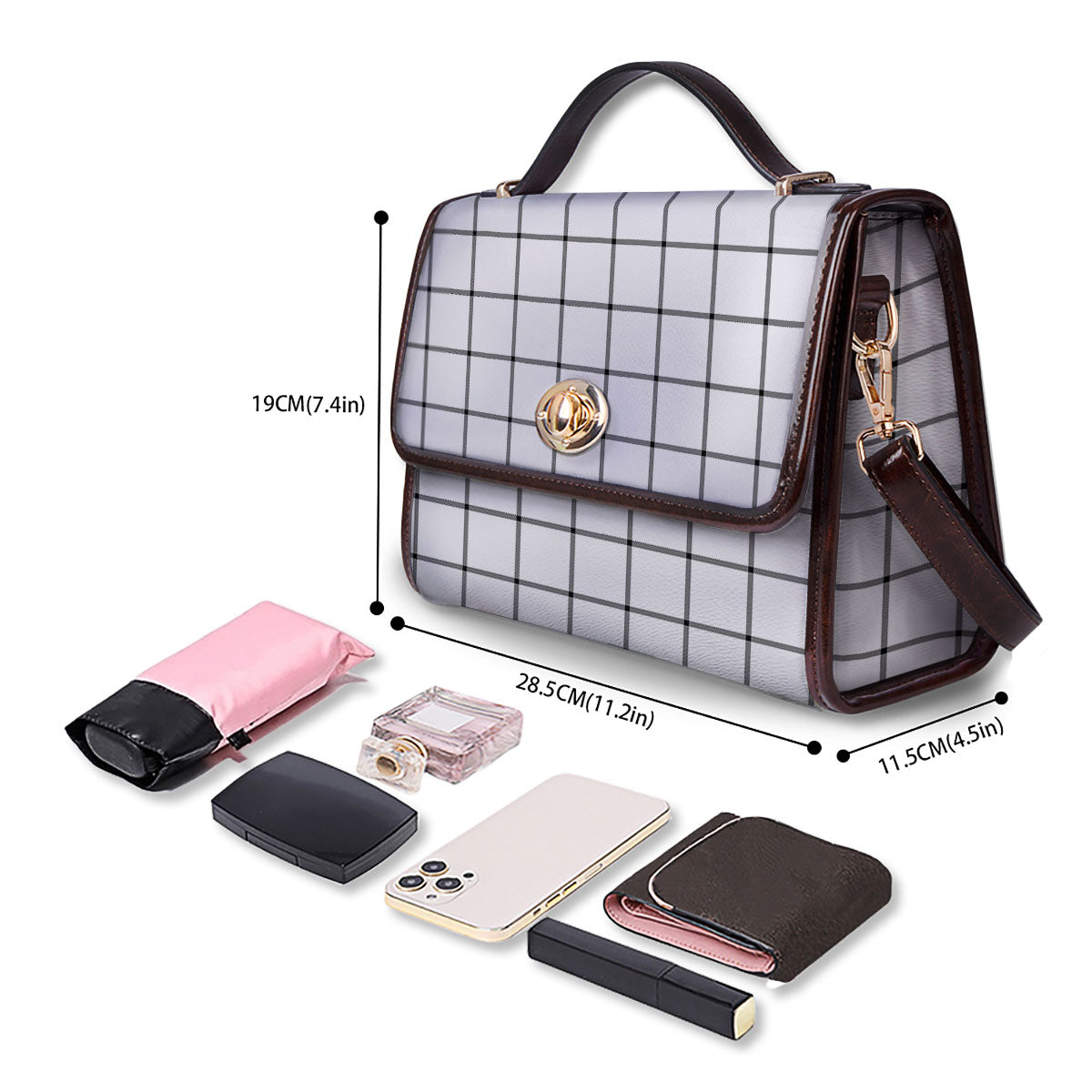 Tattersall White Print Pattern Women's Satchel Bag - Image 4
