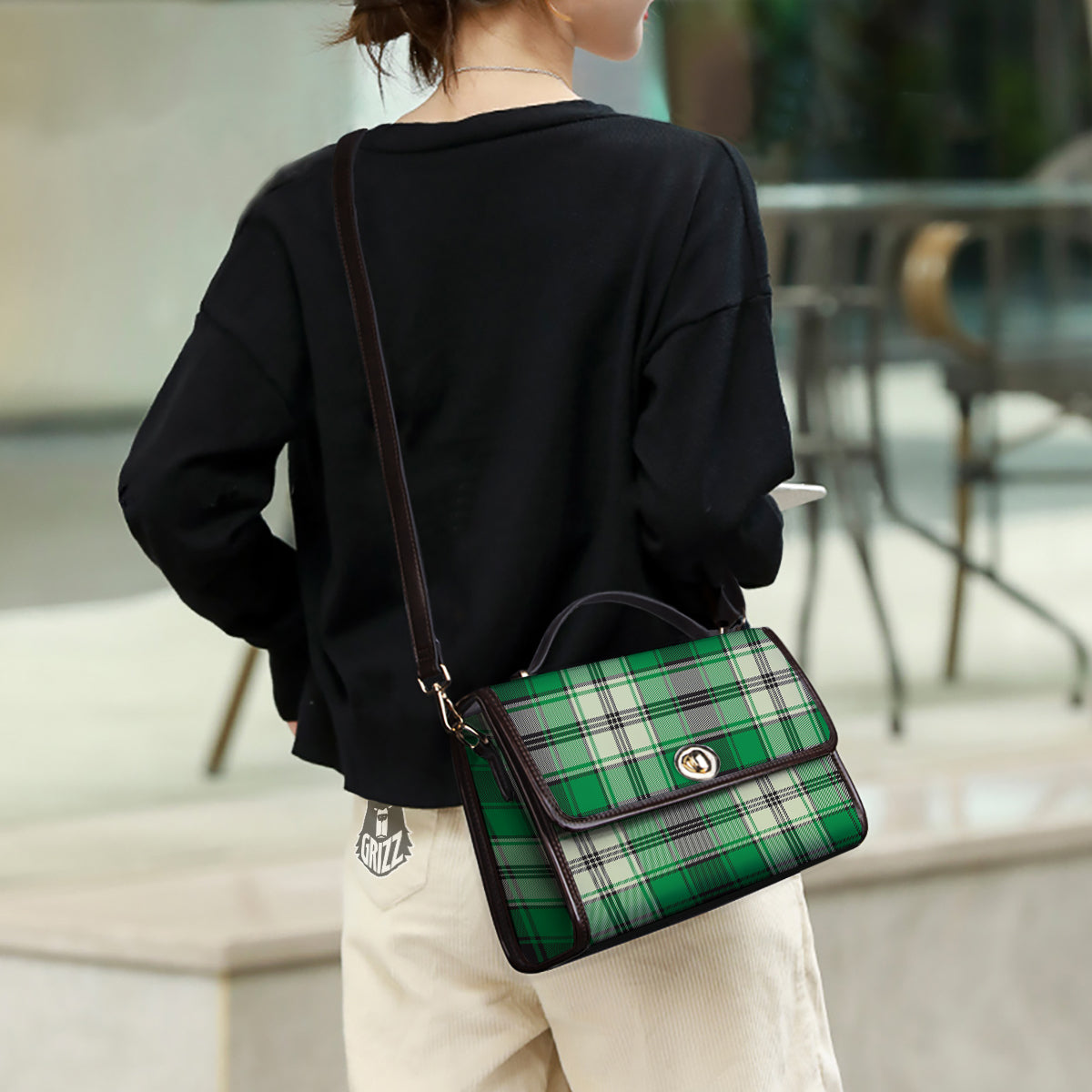 Tartan UFO Green Print Pattern Women's Satchel Bag - Image 3