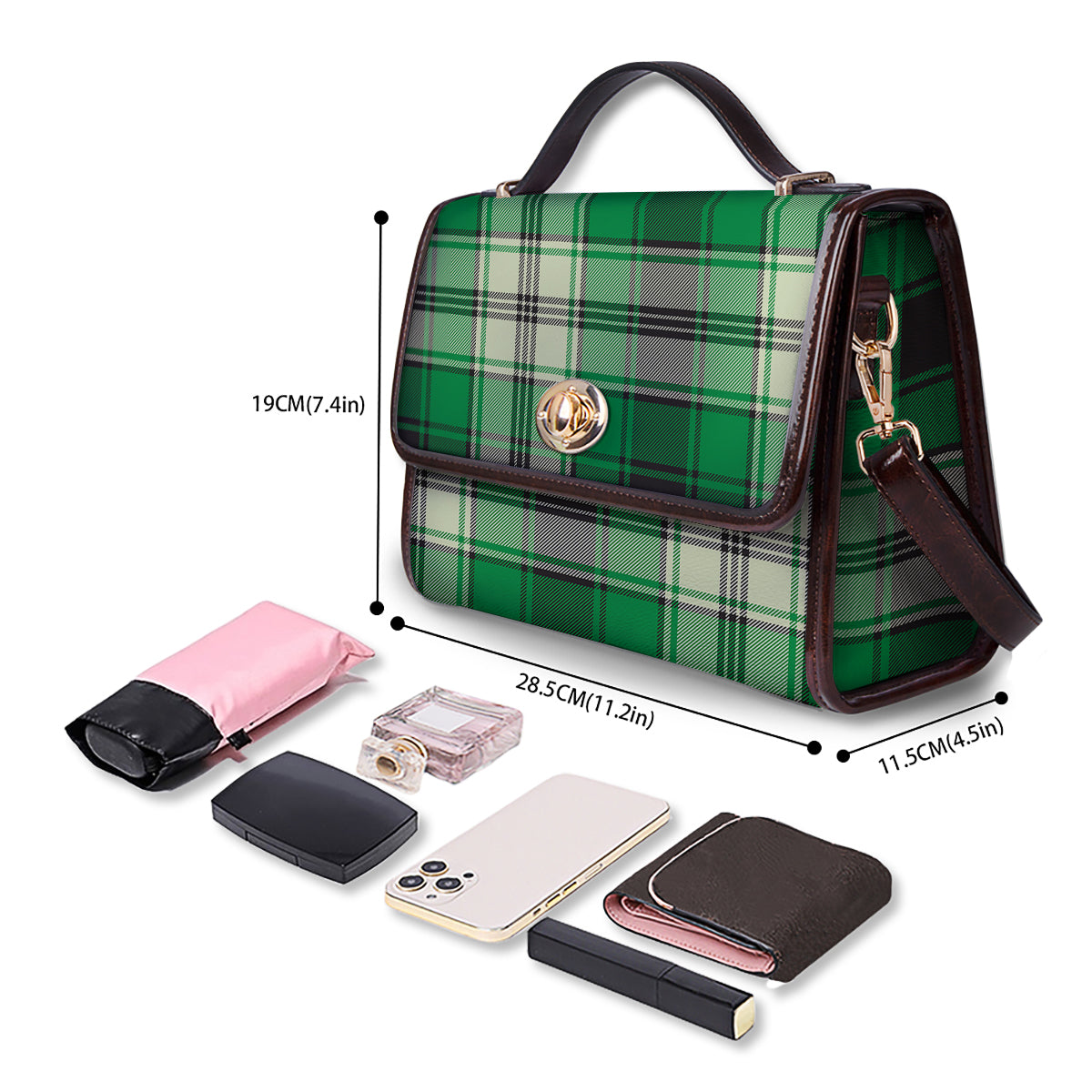 Tartan UFO Green Print Pattern Women's Satchel Bag - Image 4