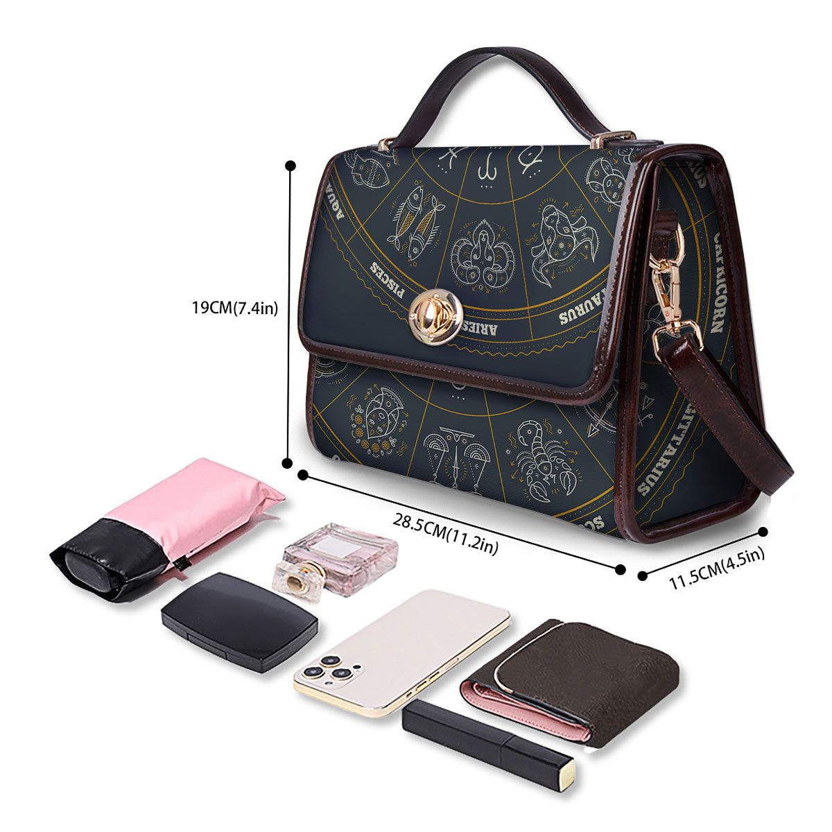 Symbols Zodiac Astrology Print Women's Satchel Bag - Image 4