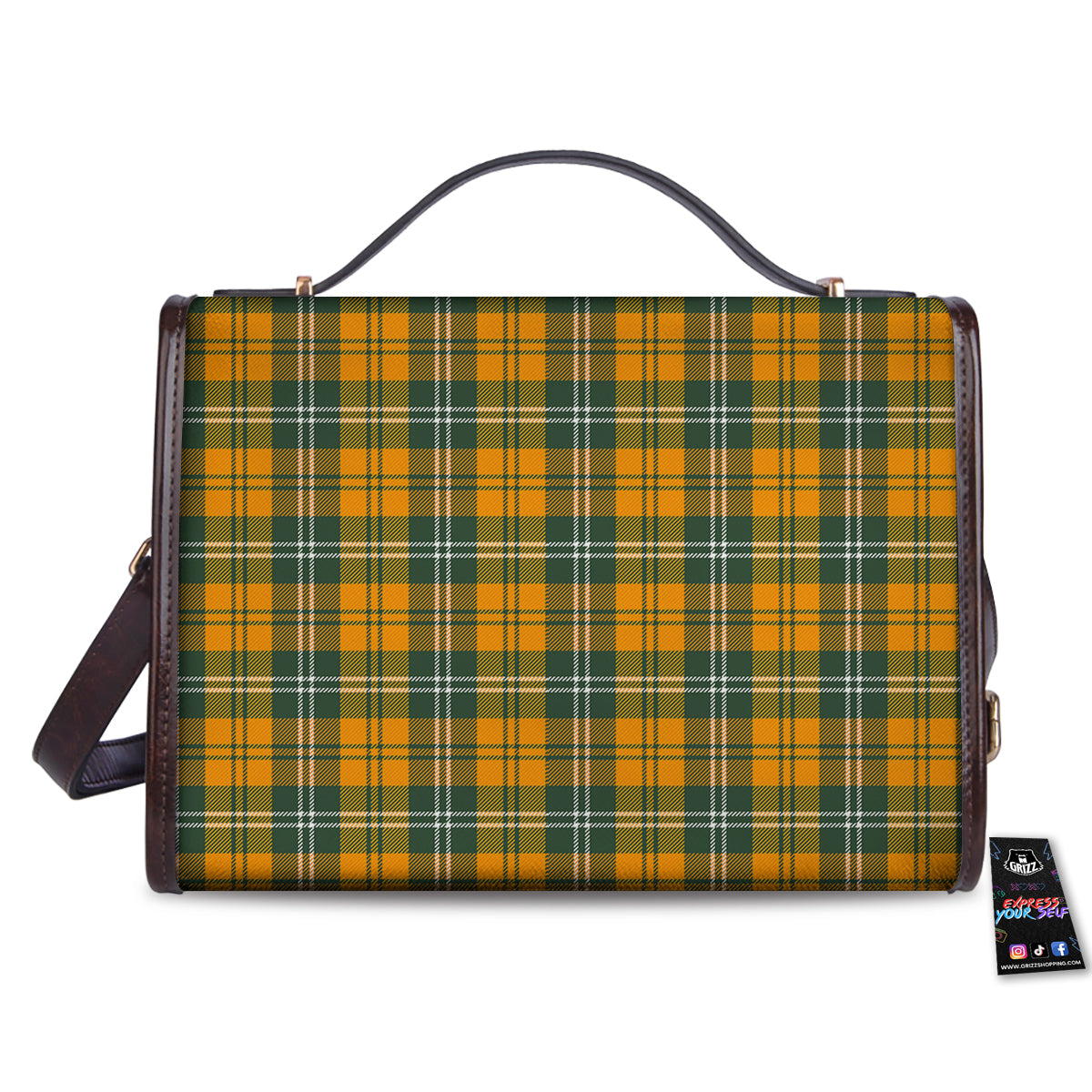Orange White And Green Plaid Print Pattern Women's Satchel Bag - Image 2