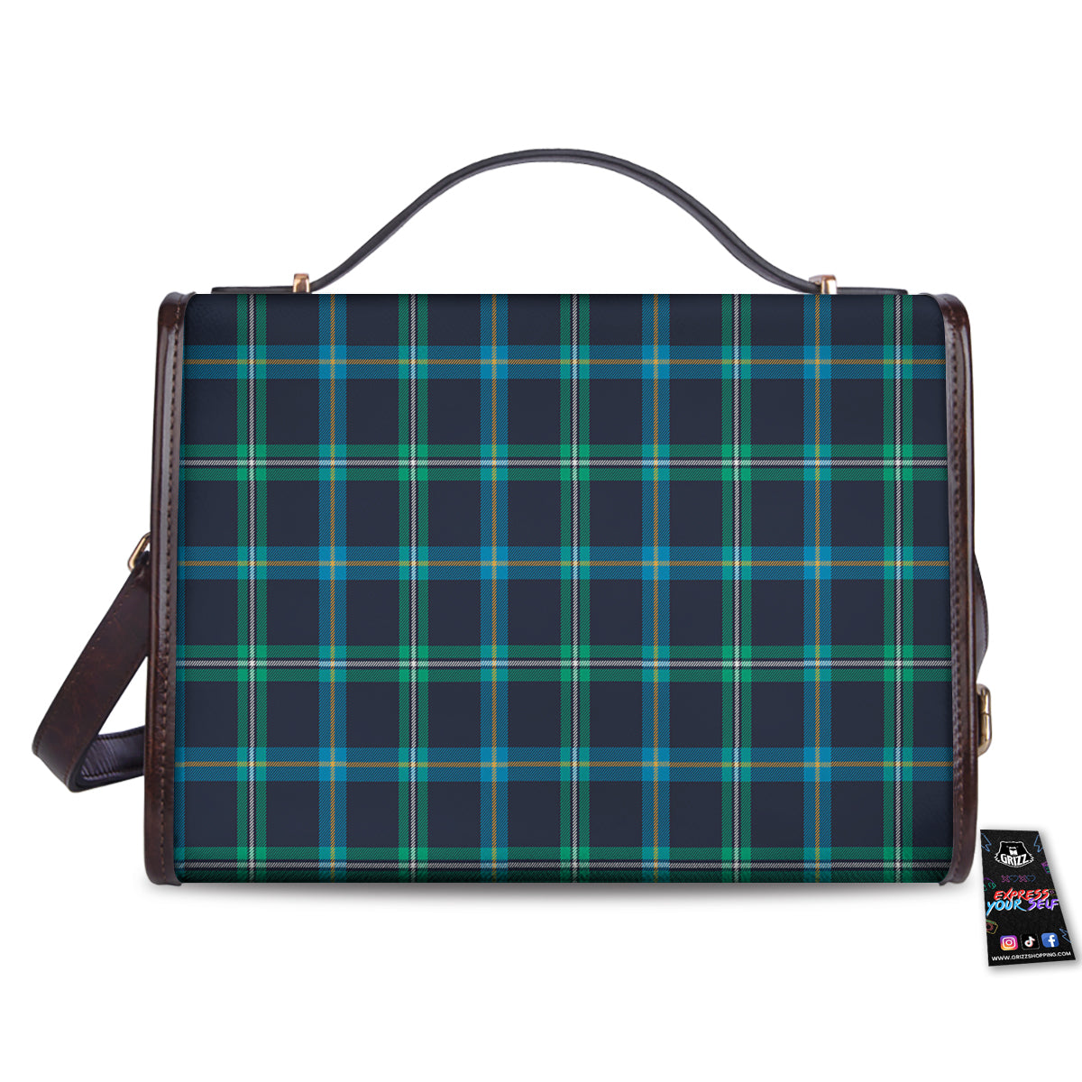 Navy Plaid And Blue Green Print Pattern Women's Satchel Bag - Image 2