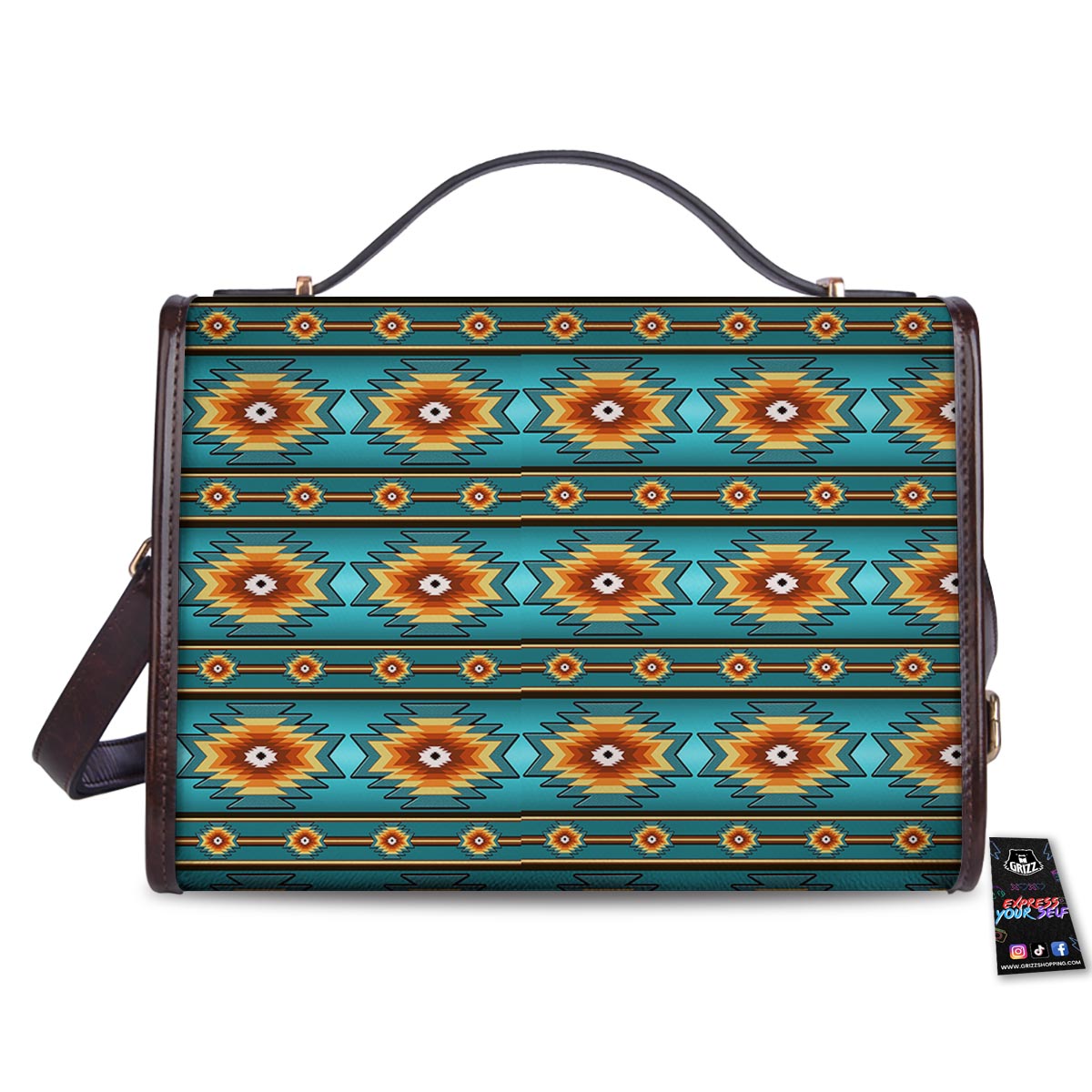 Navajo Teal Southwestern Print Pattern Women's Satchel Bag - Image 2