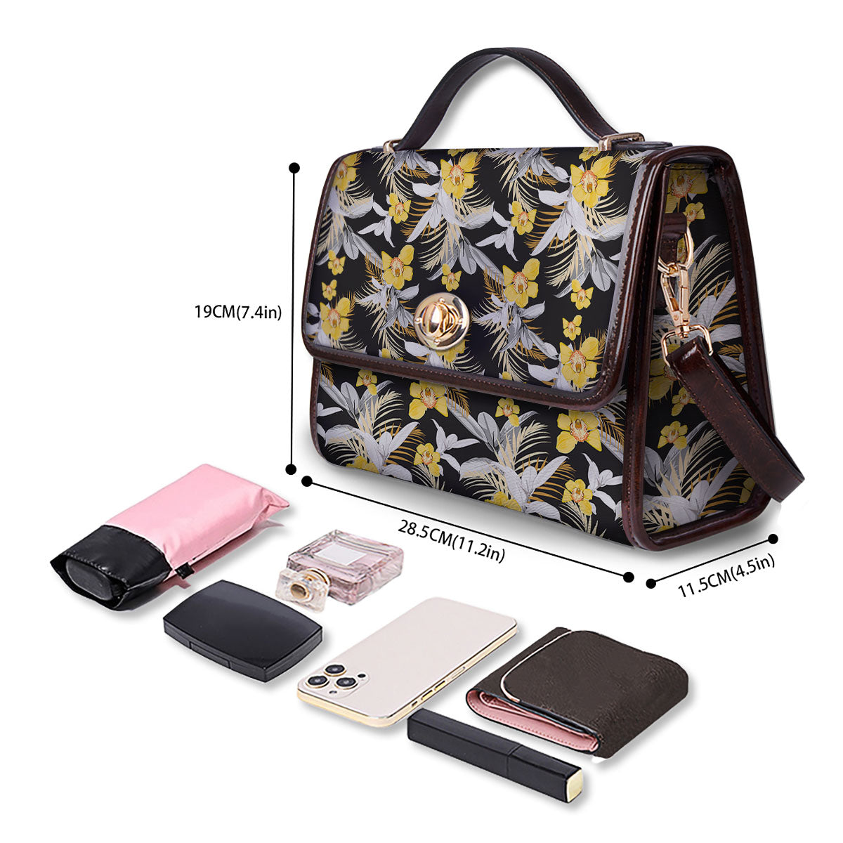 Orchid Yellow Print Pattern Women's Satchel Bag - Image 4