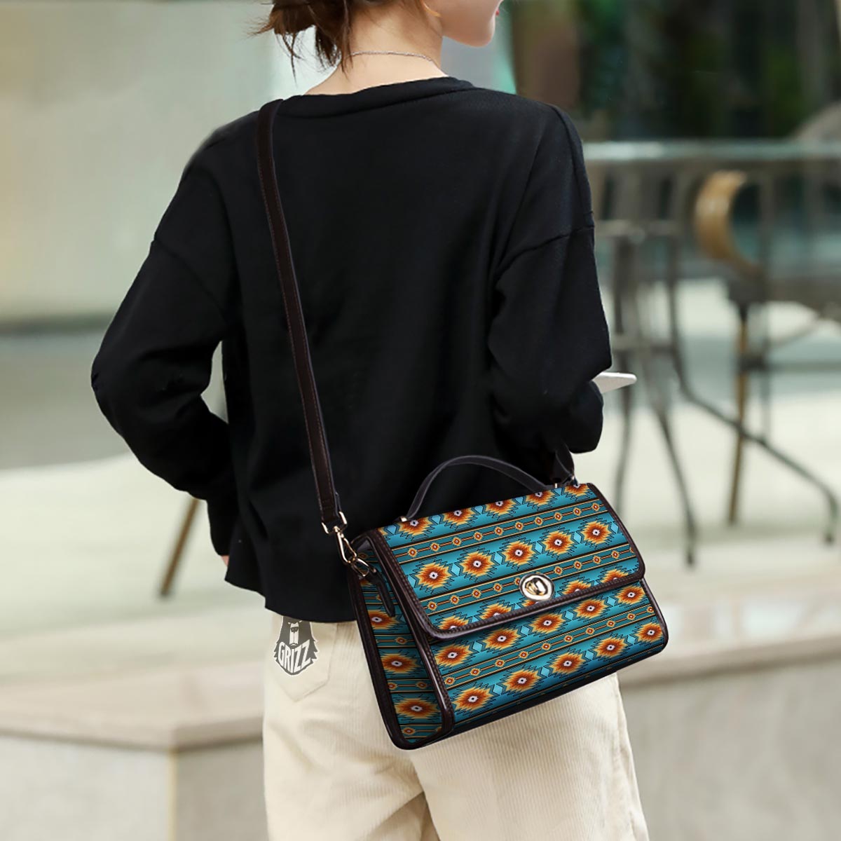 Navajo Teal Southwestern Print Pattern Women's Satchel Bag - Image 3