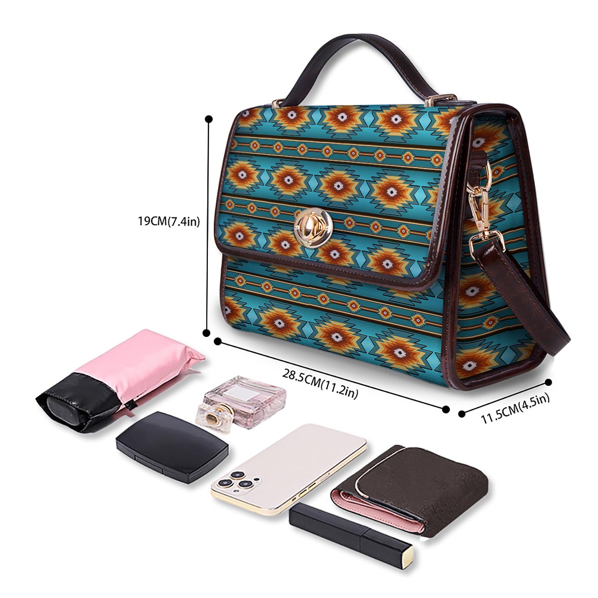 Navajo Teal Southwestern Print Pattern Women's Satchel Bag - Image 4