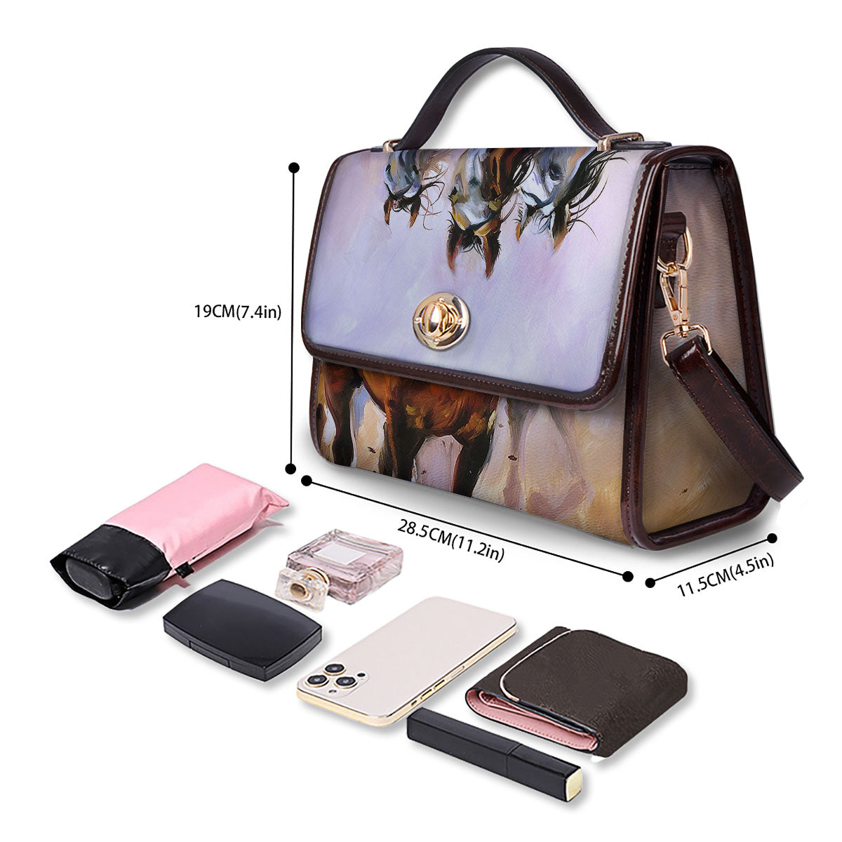 Painting Horse Vintage Print Women's Satchel Bag - Image 4