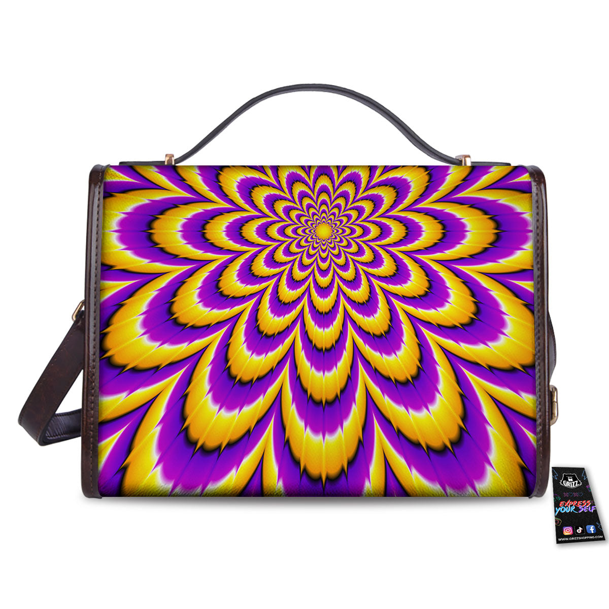 Moving Optical Yellow Flower Illusion Women's Satchel Bag - Image 2