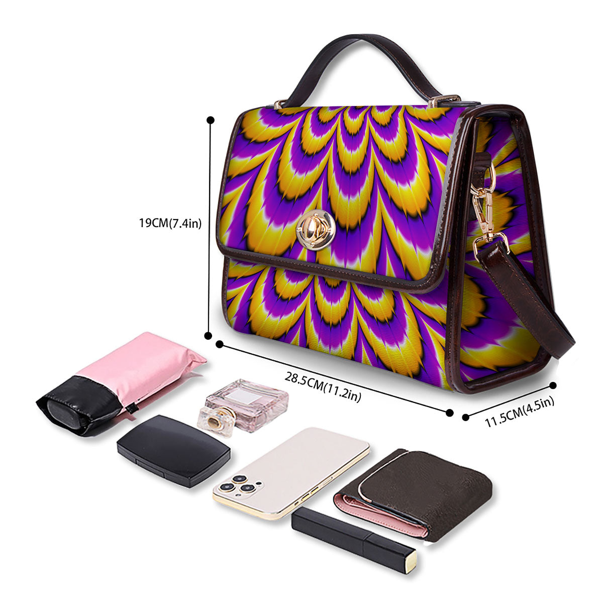Moving Optical Yellow Flower Illusion Women's Satchel Bag - Image 4