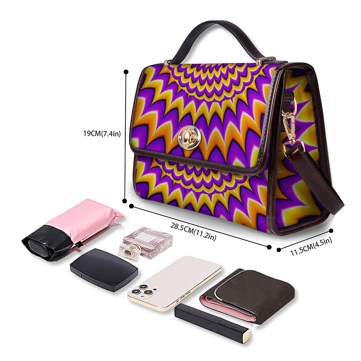 Moving Optical Yellow Expansion Illusion Women's Satchel Bag - Image 4