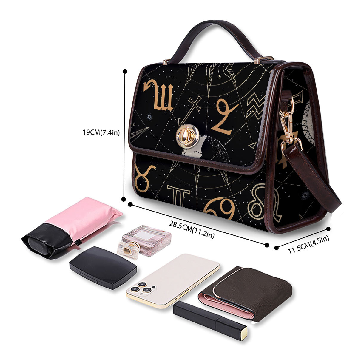 Moon And Vintage Sun Print Women's Satchel Bag - Image 4