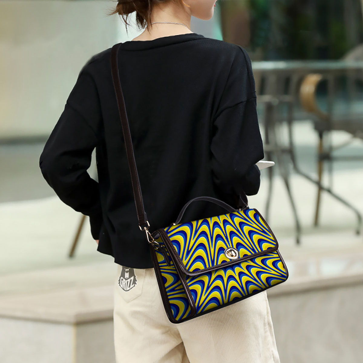 Moving Optical Yellow Dizzy Illusion Women's Satchel Bag - Image 3