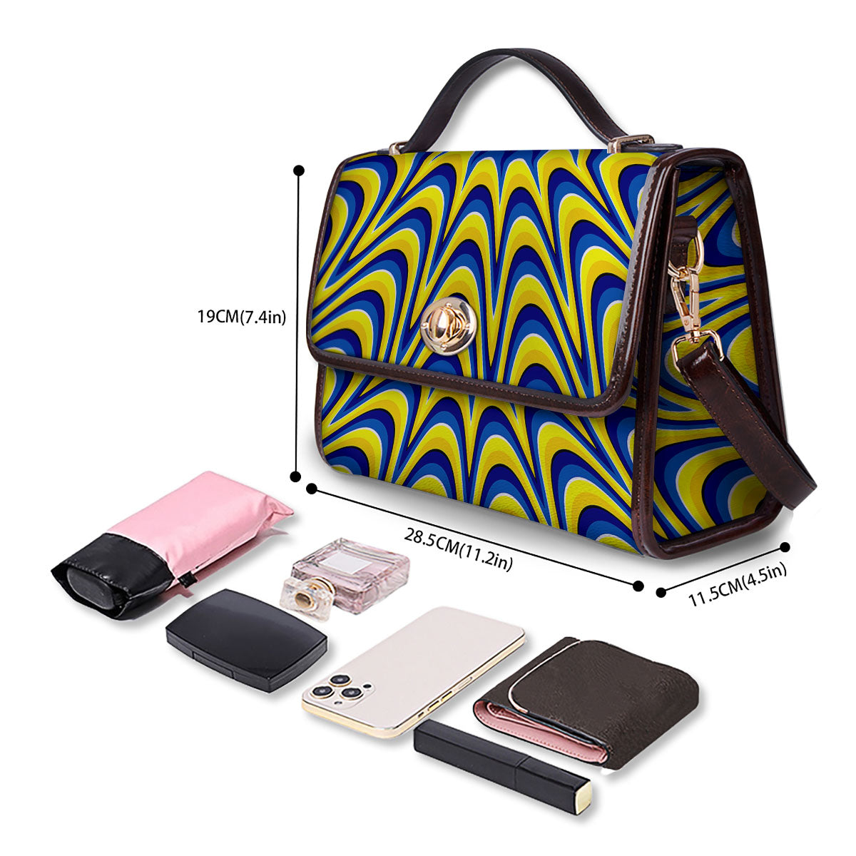Moving Optical Yellow Dizzy Illusion Women's Satchel Bag - Image 4