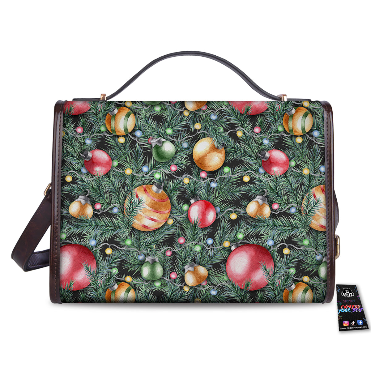 Merry Christmas Watercolor Print Pattern Women's Satchel Bag - Image 2