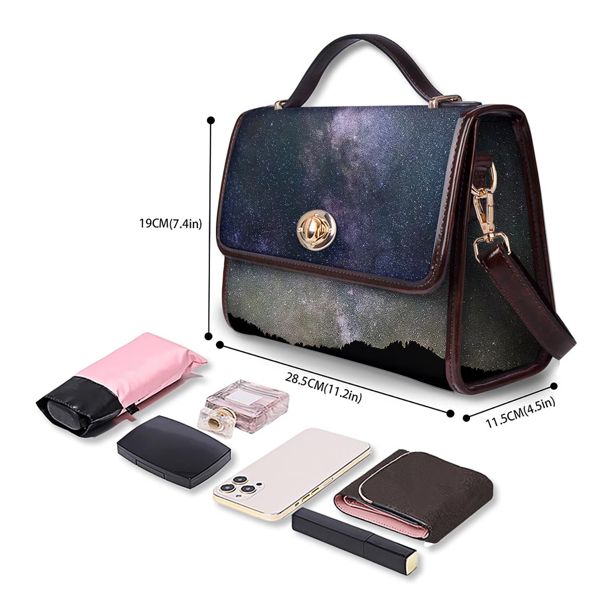 Milky Way Stars Night Print Women's Satchel Bag - Image 4