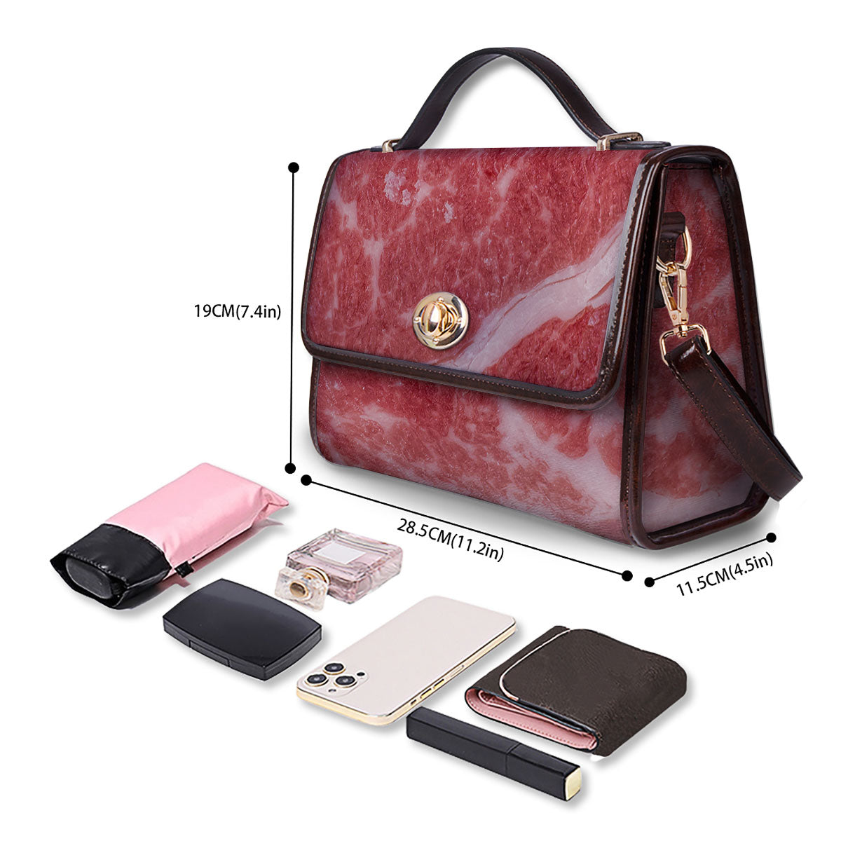 Meat Wagyu Beef Print Women's Satchel Bag - Image 4